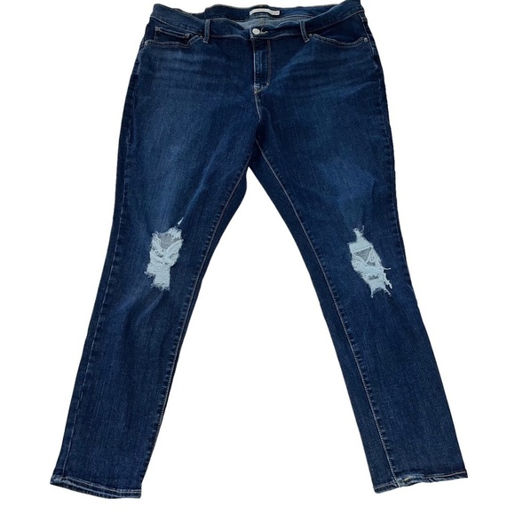 LEVIS WOMENS 711 Skinny Jeans Destructed Destroyed High Rise Sz 20 Dark  Wash - Picture 3 of 11